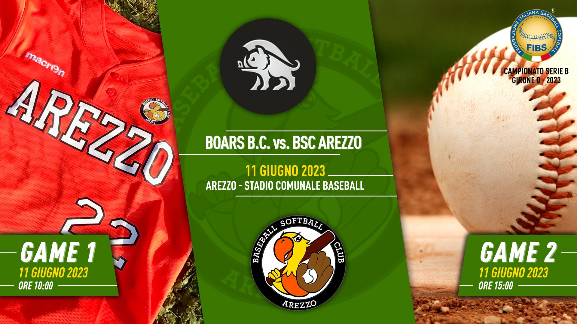 GameDay-Graphics-FB-Sito Boars BC vs. Arezzo Baseball 11 giugno 2023 Serie B